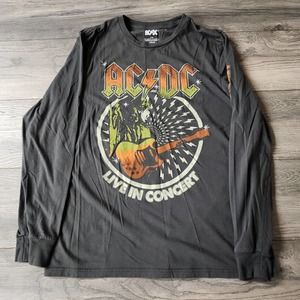 AC/DC Let There Be Rock Tour '77 Long Sleeve T-Shirt Unisex Size L Gray Band Tee